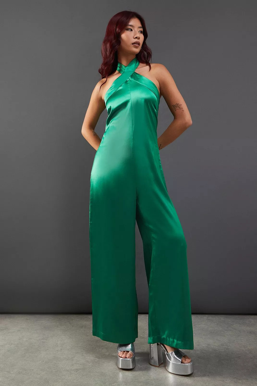 Satin Halterneck Jumpsuit | Nasty Gal US