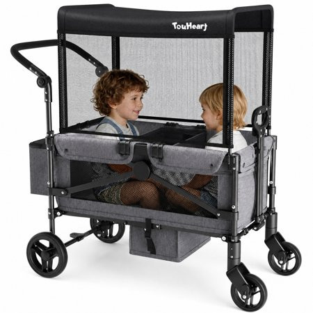 TouHeart 2 Seater Wagon Stroller with Canopy, Folding Stroller Wagon for Kids, 220 lbs Capacity,Gray | Walmart (US)