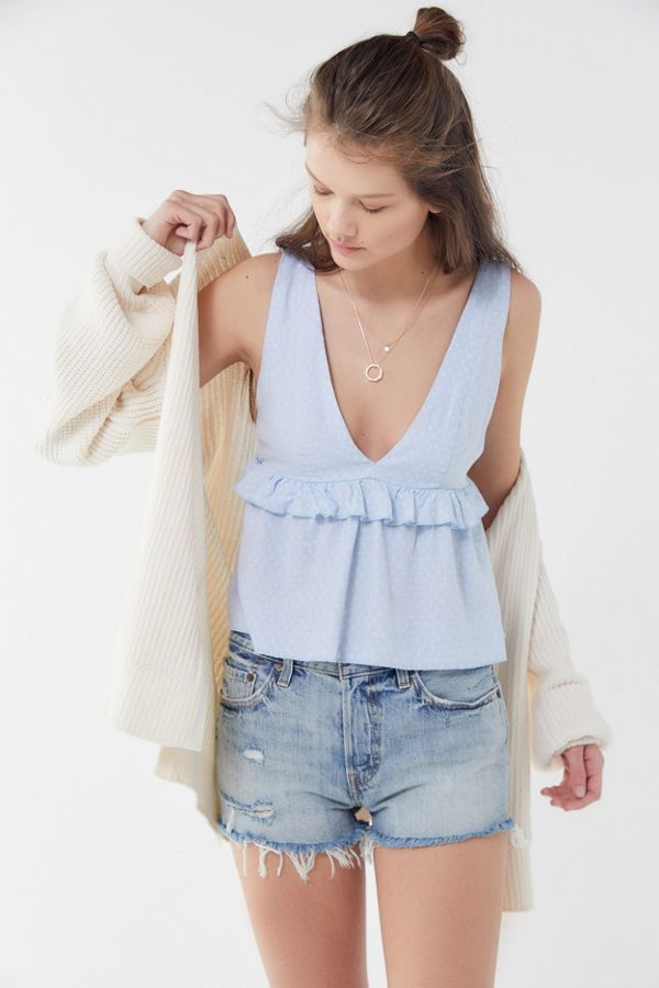 UO Karen Linen Ruffle Babydoll Top | Urban Outfitters (US and RoW)