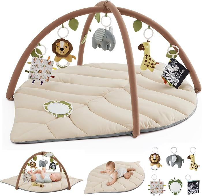 Blissful Diary Baby Play Gym & Activity Mat, Leaf Shaped Baby Tummy Time Play Mat with 6 Detachab... | Amazon (UK)