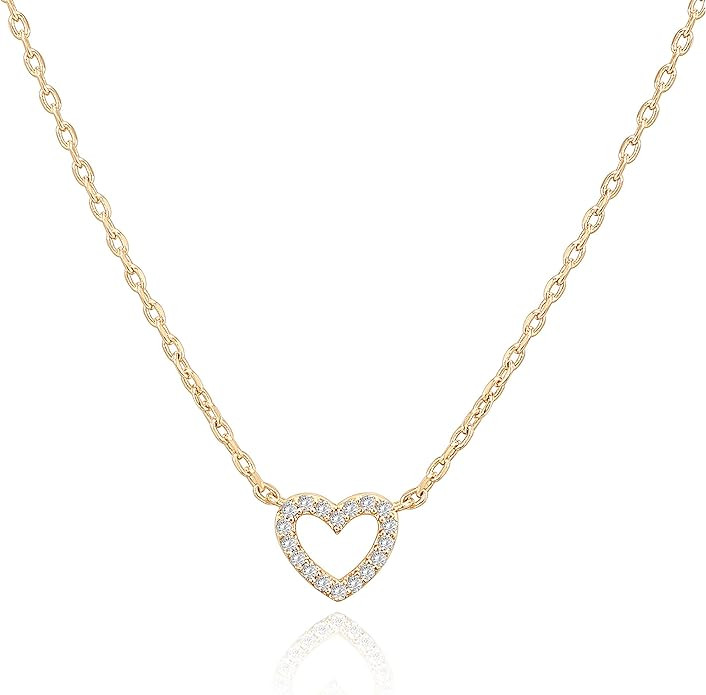 PAVOI 14K Gold Plated Cubic Zirconia Heart Necklace | Cute Dainty Love Pendant Necklaces for Wome... | Amazon (US)