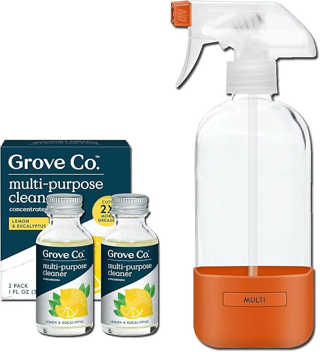 Grove Co. Multi Purpose Cleaner, Refill Concentrate (2 x 1 Oz) + Glass Spray Bottle (16 Oz), Plan... | Amazon (US)