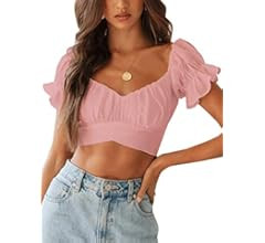 LYANER Women's Ruffle Short Sleeve Tie Up Back Crop Top Off Shoulder Bardot Blouse | Amazon (US)