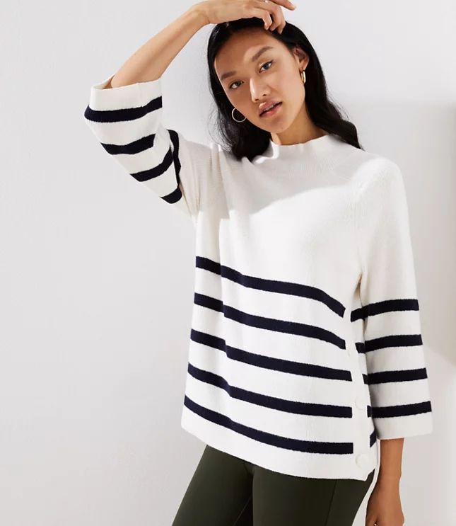 Striped Mock Neck Side Button Sweater | LOFT | LOFT