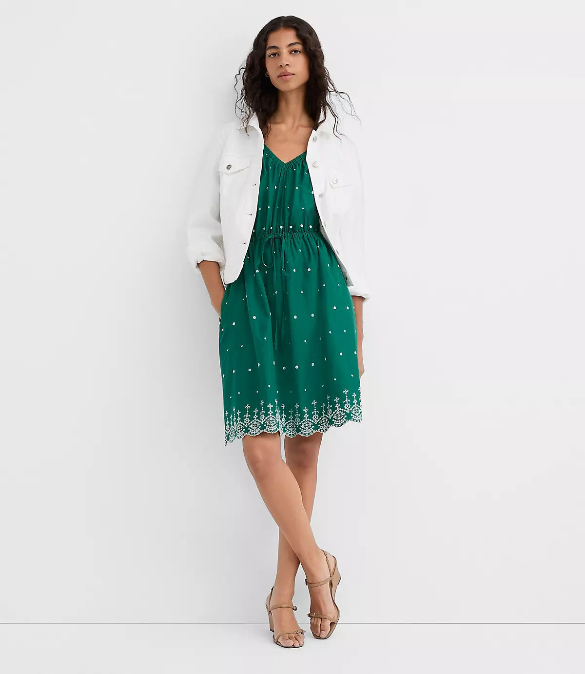 Eyelet Puff Sleeve Mini Pocket Dress | LOFT