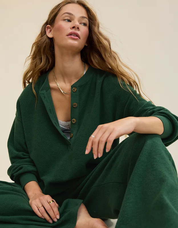 Aerie Sherpa Henley Sweatshirt | Aerie