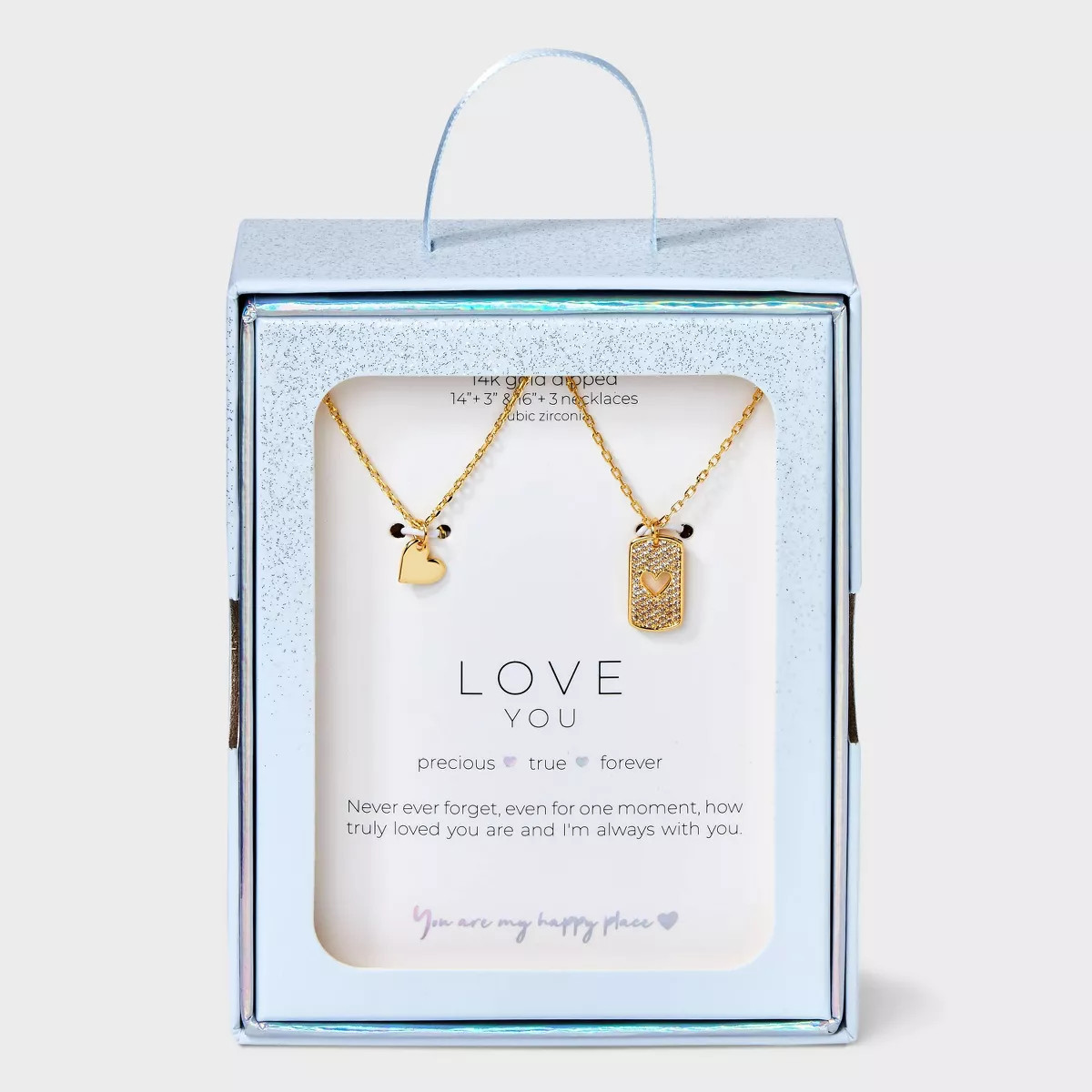 14K Gold Dipped Open Heart Cubic Zirconia and Heart Pendant Necklace Set 2pc - Gold | Target