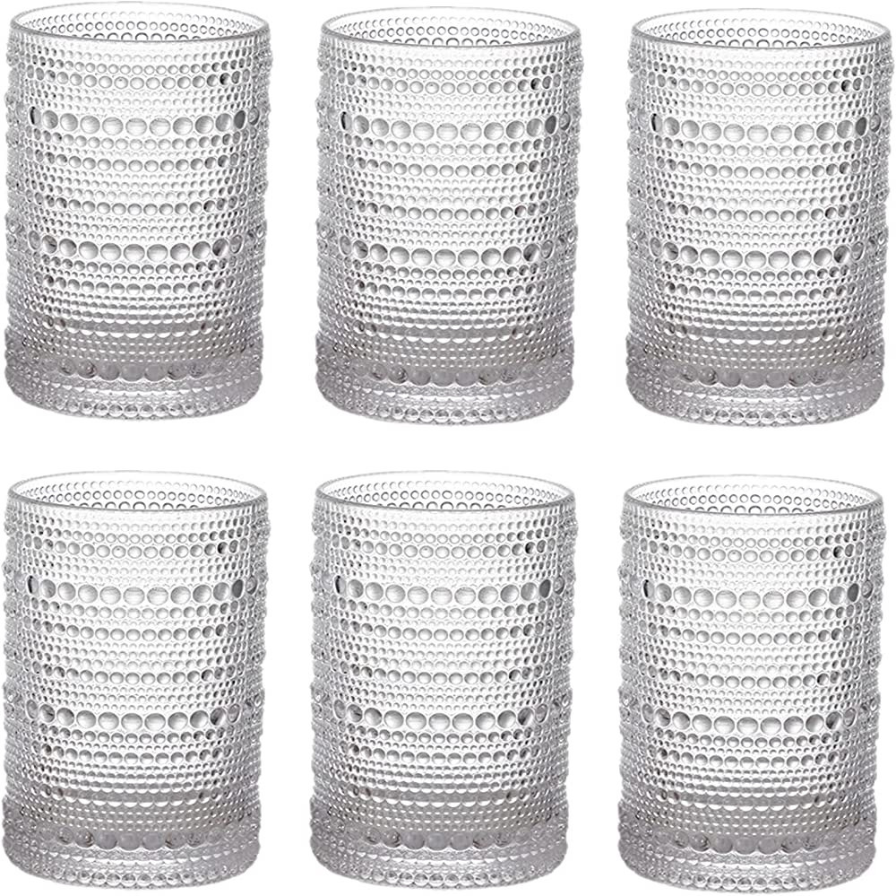 ZOOFOX Set of 6 Vintage Drinking Glasses, 11 oz Clear Hobnail Glasses Tumbler, Embossed Design Gl... | Amazon (US)