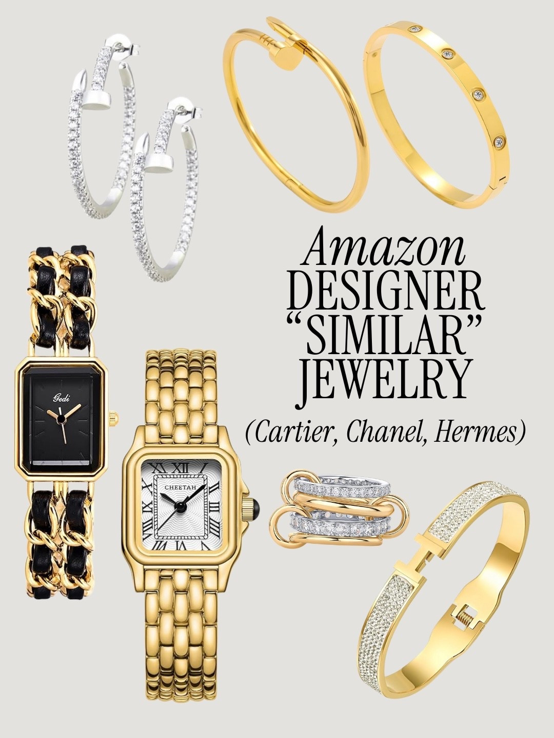 Amazon designer similar jewelry! Cartier love bracelet similar, Hermes bracelet similar, Chanel watch similar, designer accessories, designer look for less

#LTKStyleTip #LTKFindsUnder100