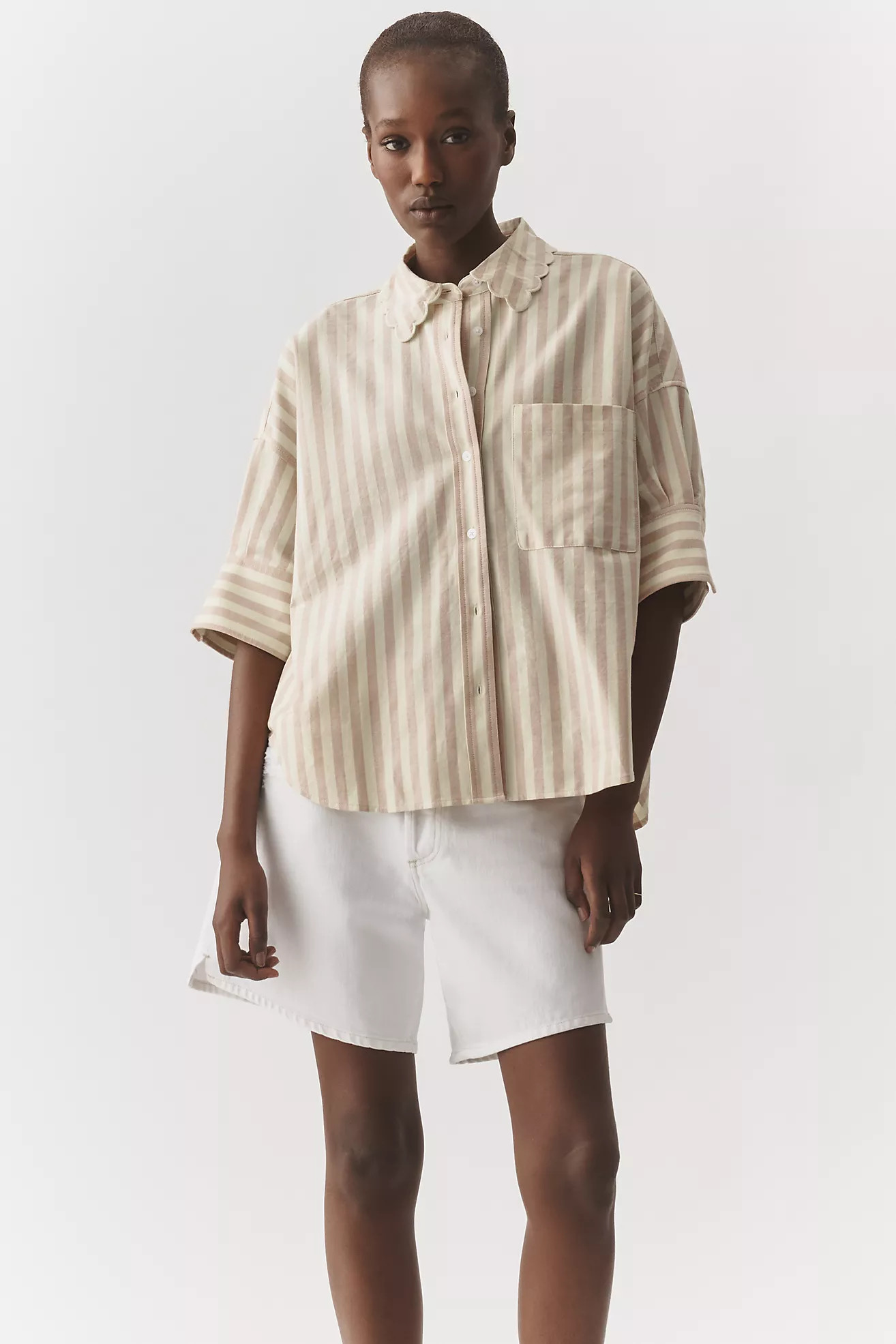 Mabel Boxy Oxford Scalloped Shirt by Maeve | Anthropologie (US)