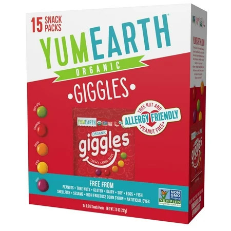 YumEarth Organic Giggles Chewy Candy Bites - Fruit Flavored Snack Packs - Allergy Friendly Gluten Free Non-GMO Vegan No Artificial Flavors or Dyes 7.5 oz. (Pack of 15) | Walmart (US)