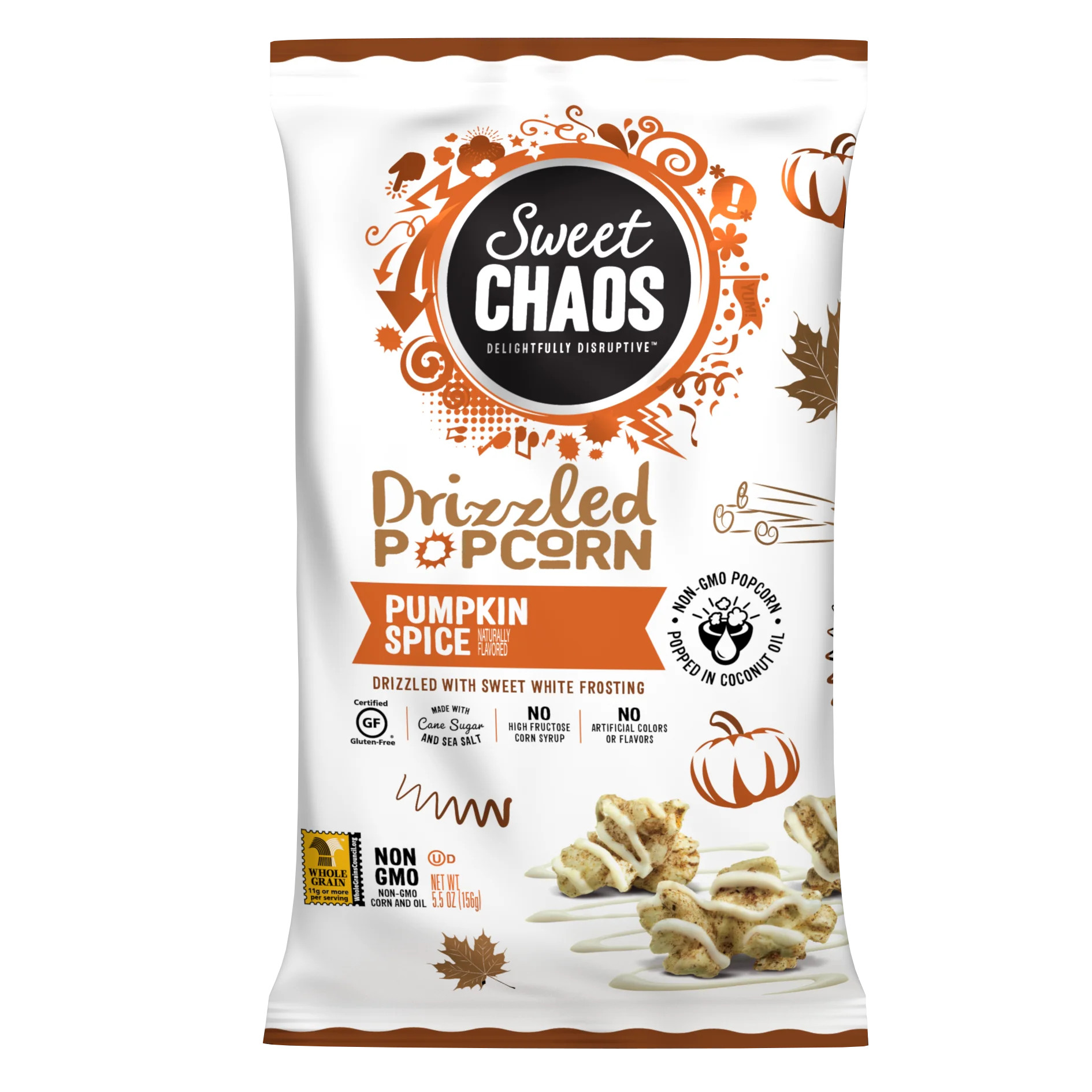Sweet Chaos Pumpkin Spice Drizzled Popcorn 5.5 oz. Bag - Non-GMO Popcorn Drizzled with Sweet Whit... | Walmart (US)