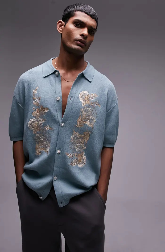 Western Floral Embroidery Button-Up Cardigan Shirt | Nordstrom