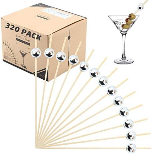 Bamboo Cocktail Picks Skewers Toothpicks - (Pack of 320) 4.75 Inch Silver Pearl Wooden Frill Toot... | Amazon (US)