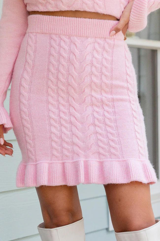 Glistening In The Snow Pink Ruffle Trim Sweater Skirt FINAL SALE | Pink Lily