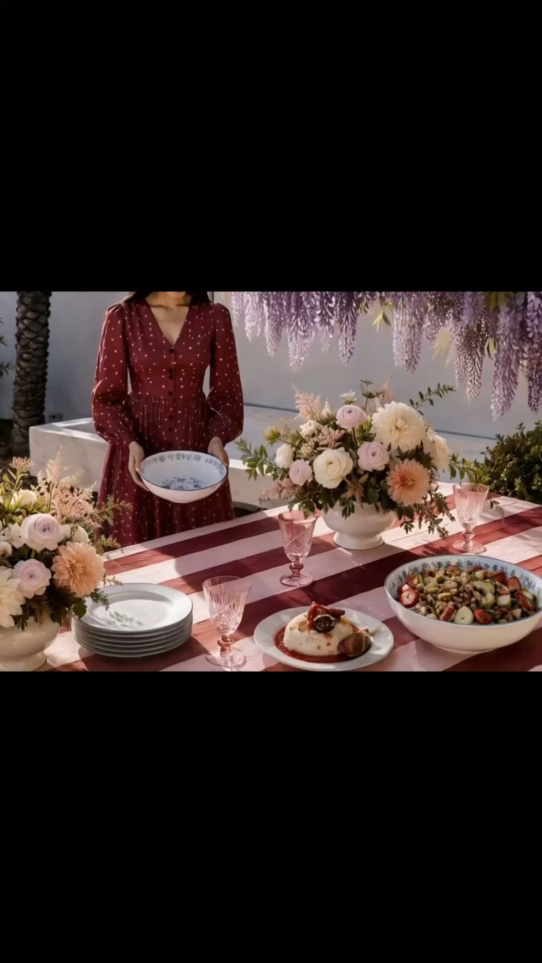Long weekend plans feel even better when they begin in the backyard. For Labor Day, I wanted this tablescape to feel romantic, relaxed, and full of late-summer color — sunlight across the table, lush wisteria overhead, fresh florals, and a setting made for lingering over good food and wine.

A striped table linen sets the tone, layered with elegant dinnerware, dessert plates, pink wine goblets, and a fresh strawberry avocado salad. The flowers bring in that soft garden feeling, while the burgundy tones make the whole tabletop feel just right for the transition into fall.

Whether it’s brunch, cocktails, or an easy backyard dinner, this is the kind of setting that makes the long weekend feel special.

What are your Labor Day weekend plans?

#LaborDayWeekend #LongWeekend #BackyardParty #BackyardEntertaining #Tablescape #TableSetting #Tabletop #TableLinen #Tablecloth #Dinnerware #DessertPlates #WineGlasses #Goblets #Wisteria #FlowerArrangement #OutdoorDining #OutdoorEntertaining #LateSummerStyle #TransitionalStyle #Fashion #FallFashion #TransitionalFashion #Dress #LongSleeveDress #BurgundyDress #LTKStyle

#LTKHome #LTKHome #LTKSaleAlert #LTKSeasonal