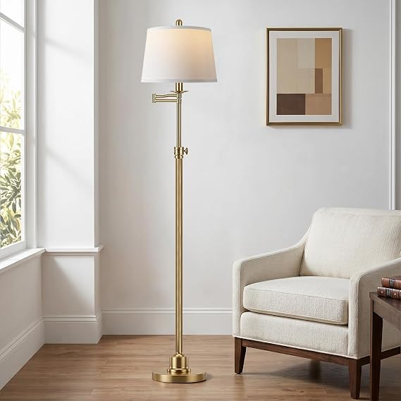 Vintage Floor Lamp for living room, Brushed Antique Brass Farmhouse Standing Lamp with 350° Swiv... | Amazon (US)