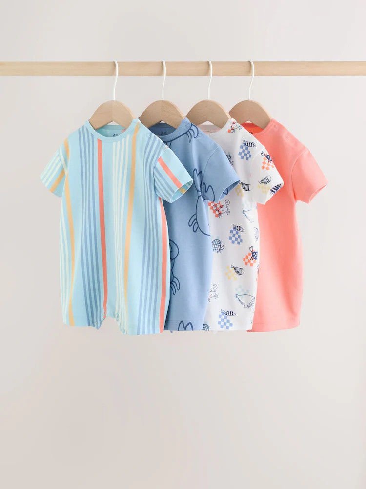 Coastal Crab Print Jersey Baby Rompers 4 Pack | Next US