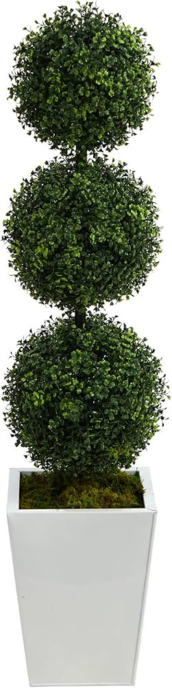 Nearly Natural 46in. Boxwood Triple Ball Topiary Artificial Tree in White Metal Planter (Indoor/O... | Amazon (US)