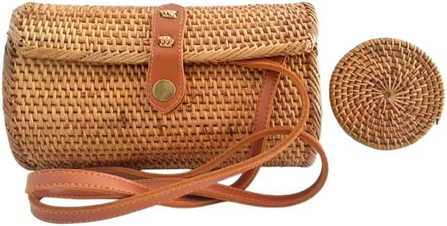 Authentic Handmade Rattan Bali Indonesia Women Beach Hobo Shoulder Bag Purse with Leather Strap a... | Amazon (US)
