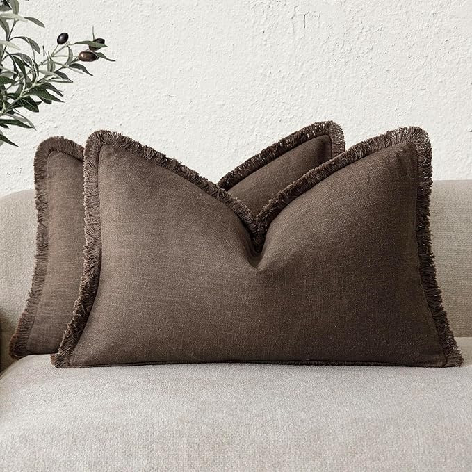 Foindtower Set of 2 Decorative Linen Fringe Lumbar Throw Pillow Covers Farmhouse Cushion Cover wi... | Amazon (US)