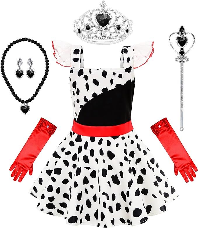 Mecamelon Girl Dalmatian Halloween Costume Christmas Vintage Polka Dots Dress Set for Girls | Amazon (US)