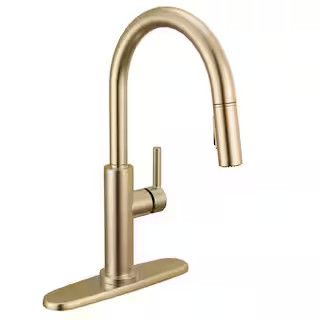 Nicoli Gold Champagne Bronze 17.06 in. H Pull Down Sprayer Kitchen Faucet with 360° Spout Swivel | The Home Depot