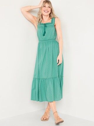 Sleeveless Waist-Defined Embroidered Clip-Dot Maxi Dress for Women | Old Navy (US)
