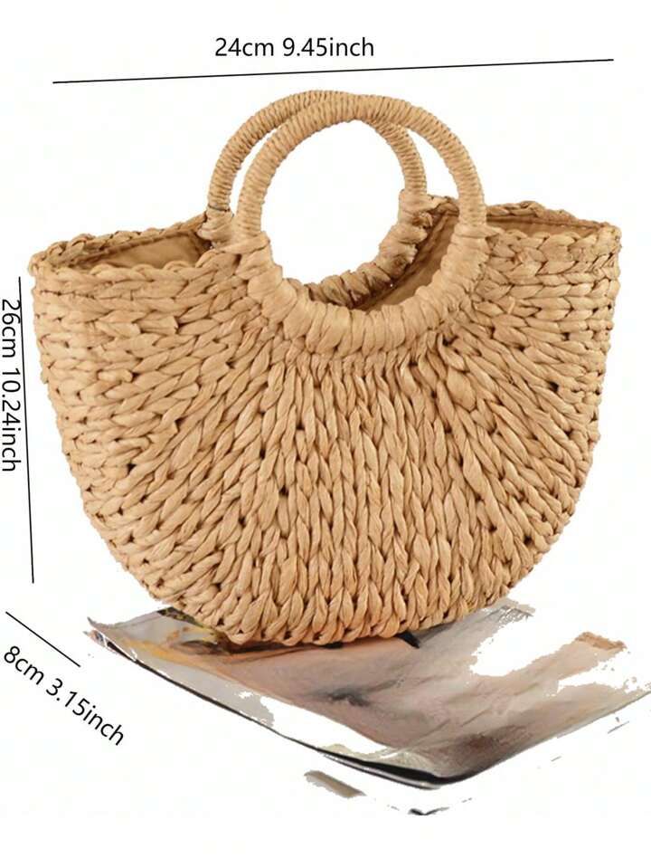 New Straw Plaited Article Woven Vacation Bag Handwoven Moon Bag Beach Women's Bag Handbag Brand L... | SHEIN