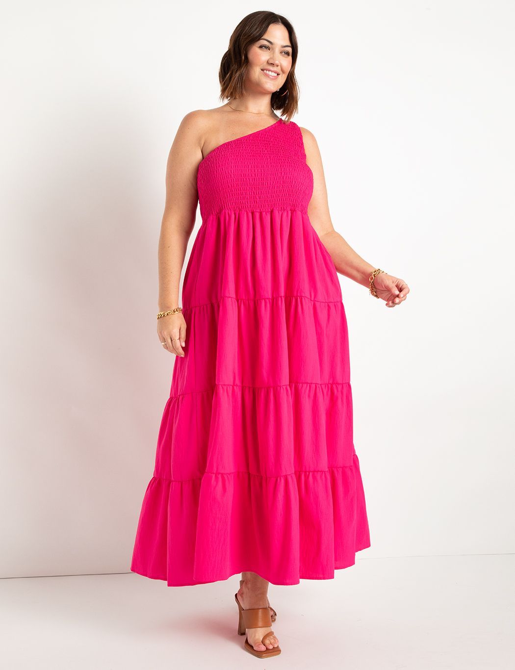Smocked Bodice One Shoulder Dress | Women's Plus Size Dresses | ELOQUII | Eloquii