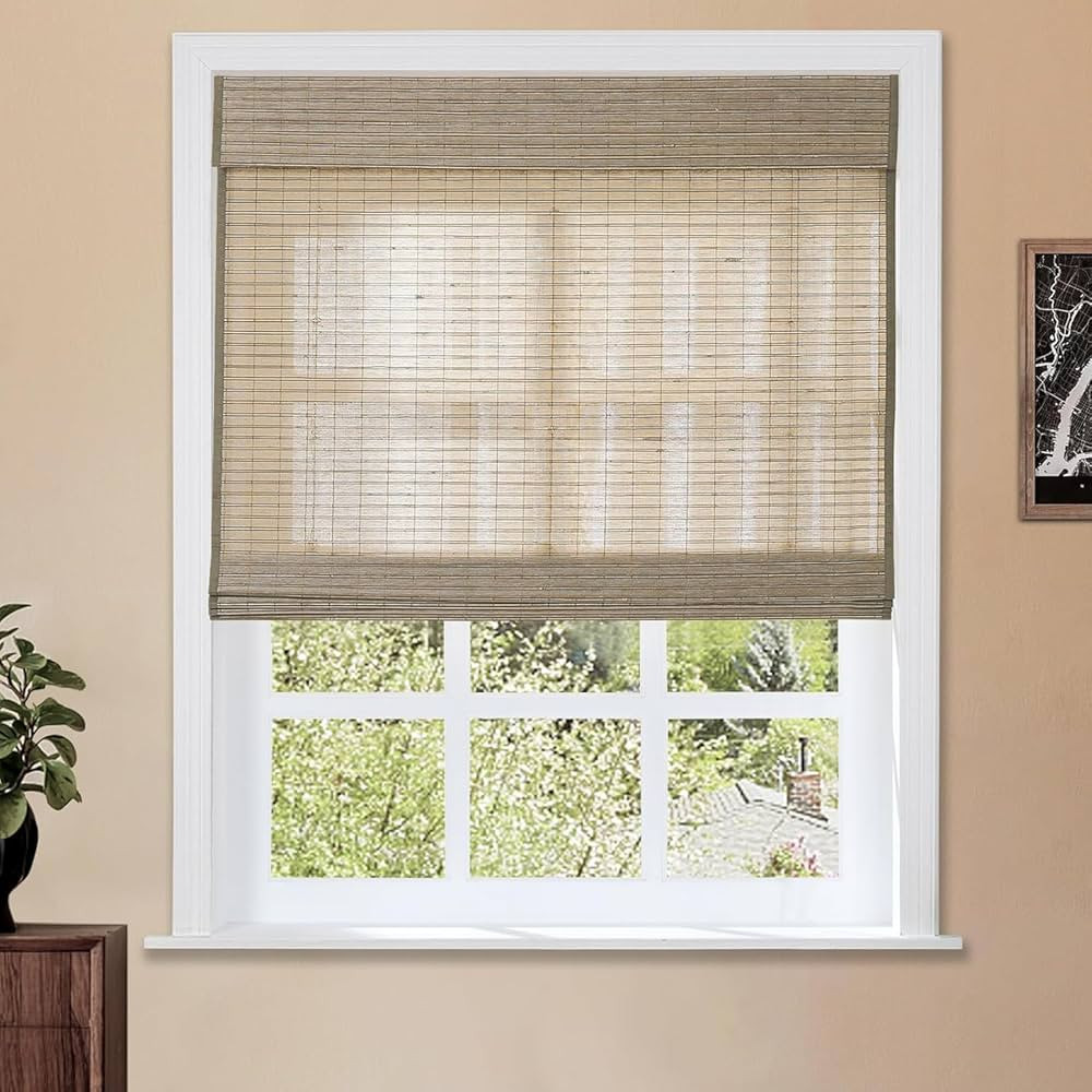 TWOPAGES Woven Bamboo Roman Shade, Custom Cordless Natural Roman Shade Bamboo Blind for Windows, ... | Amazon (US)
