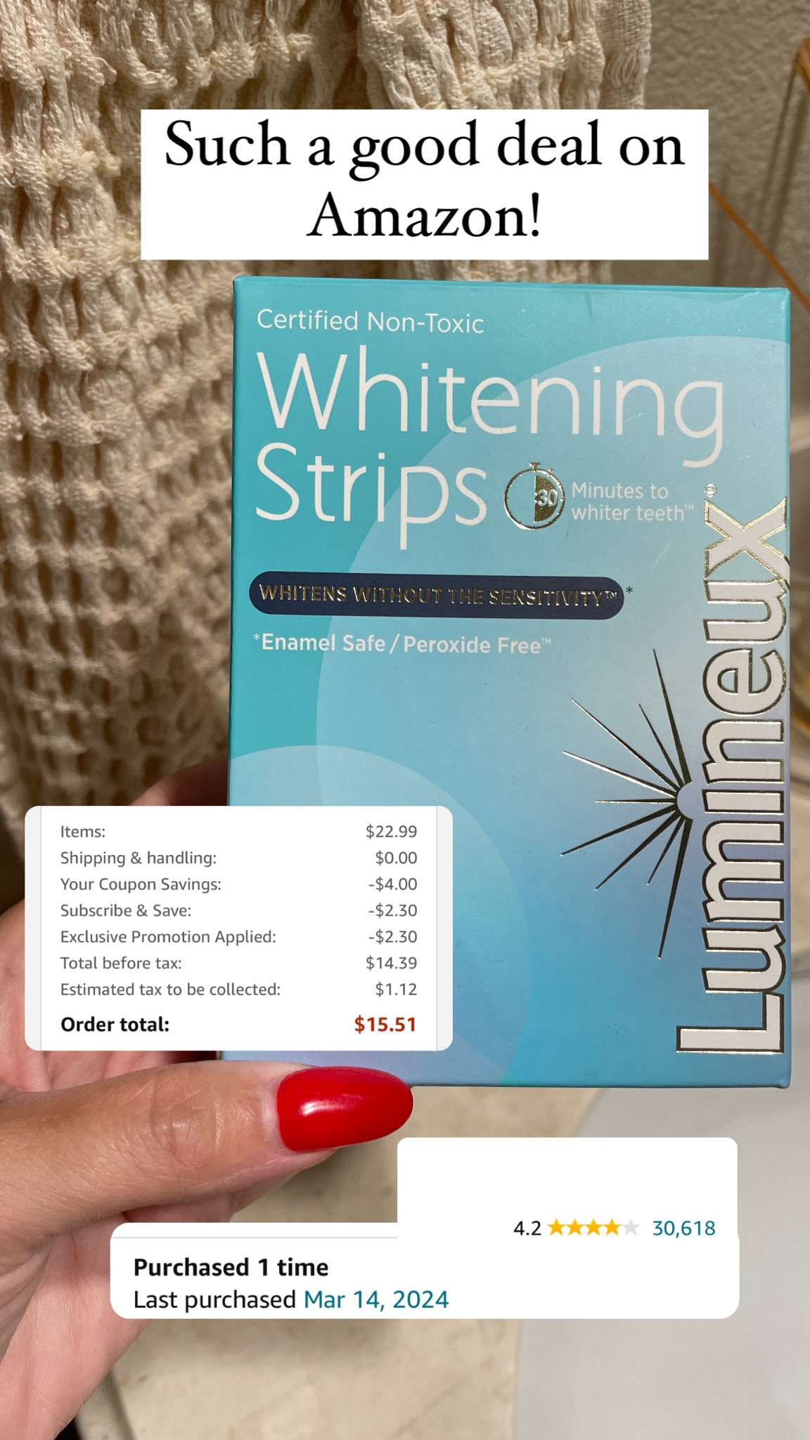 My favorite teeth whitening strips from LUMINEUX are on major sale at Amazon! I love them so much, they don’t make your teeth sensitive at all & are non toxic. 🦷✨🥥⚪️