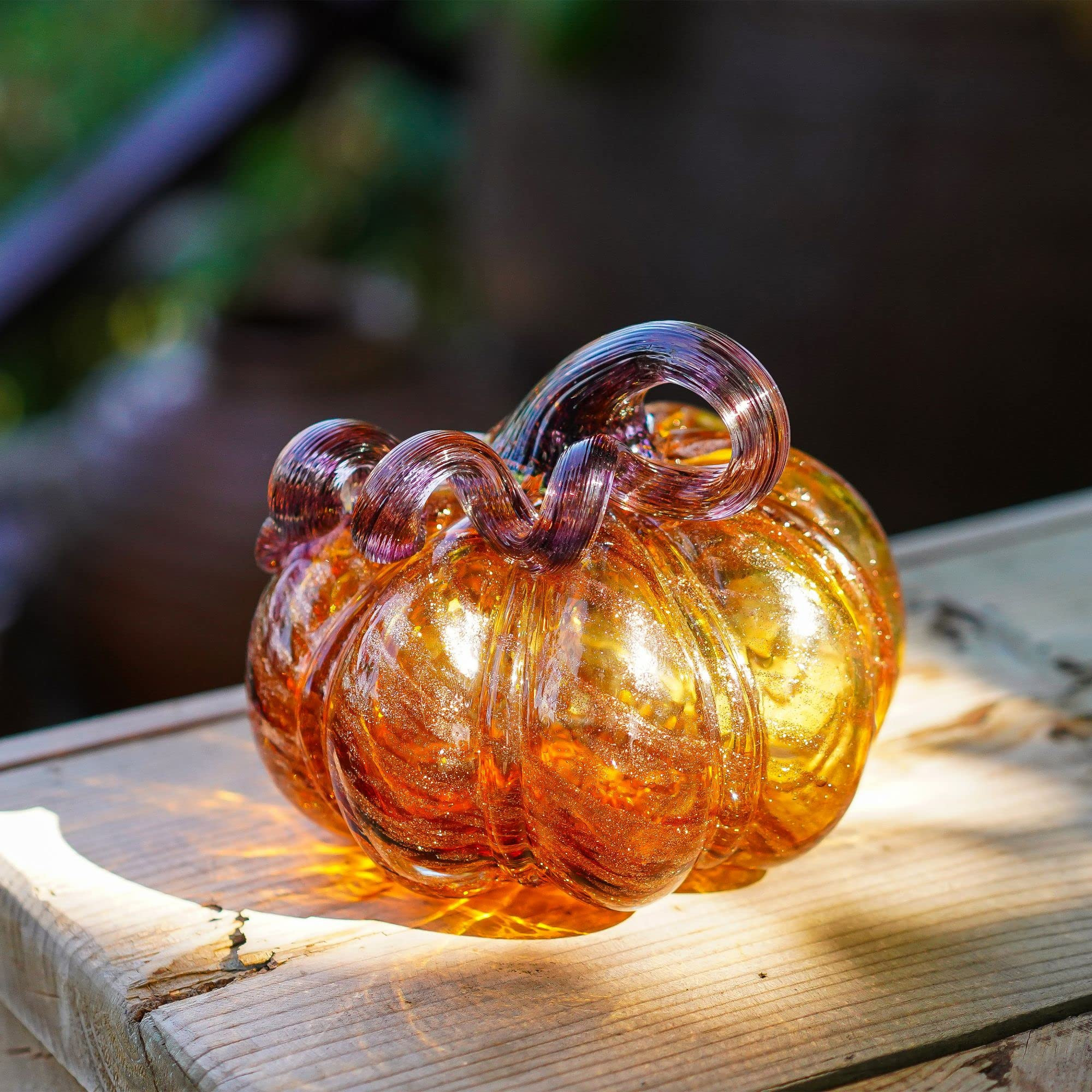 QFkris 5" Blown Glass Pumpkin Figurines Collectibles Fall Harvest Halloween Decor Crystal Brown P... | Amazon (US)