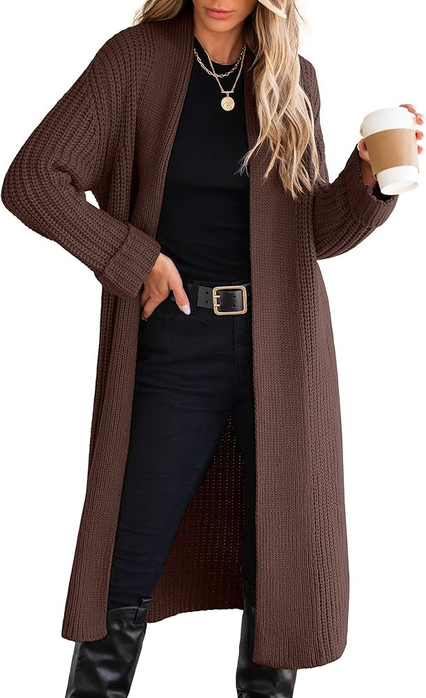 ANRABESS Women Knit Long Cardigan Long Sleeve Open Front Lapel Oversized Sweater Coat 2025 Fall D... | Amazon (US)