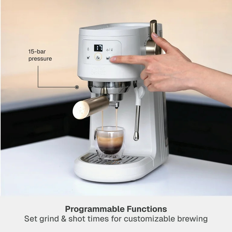 Thyme & Table Barista Mini Espresso Machine with 15-Bar Pressure and Steam Wand, Sand White | Walmart (US)