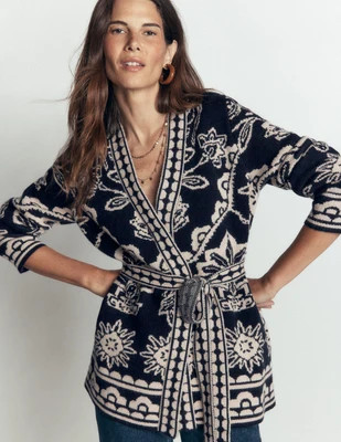Belted Wrap Knitted Cardigan-Navy | Boden (US)