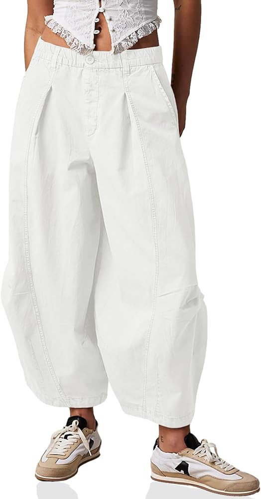 Cicy Bell Womens Harem Pants Casual Baggy Elastic Waist Wide Leg Beach Pants with Pockets | Amazon (US)