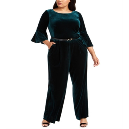 Calvin Klein Women s Belted Velvet Jumpsuit Blue Size 22W | Walmart (US)