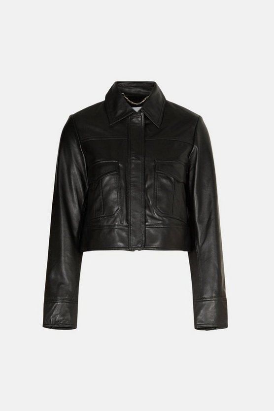Real Leather Utility Pocket Jacket | Warehouse UK & IE