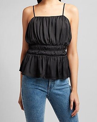 Square Neck Smocked Peplum Cami | Express