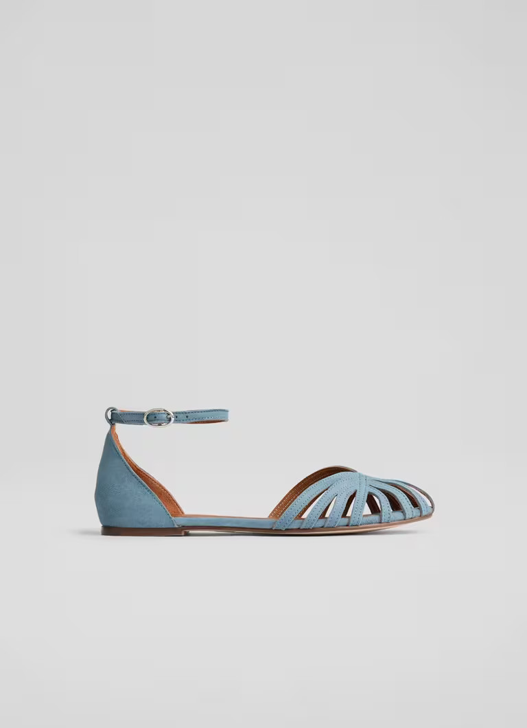 Aubrey Blue Suede Plaited Front Flat Sandals | L.K. Bennett (UK)