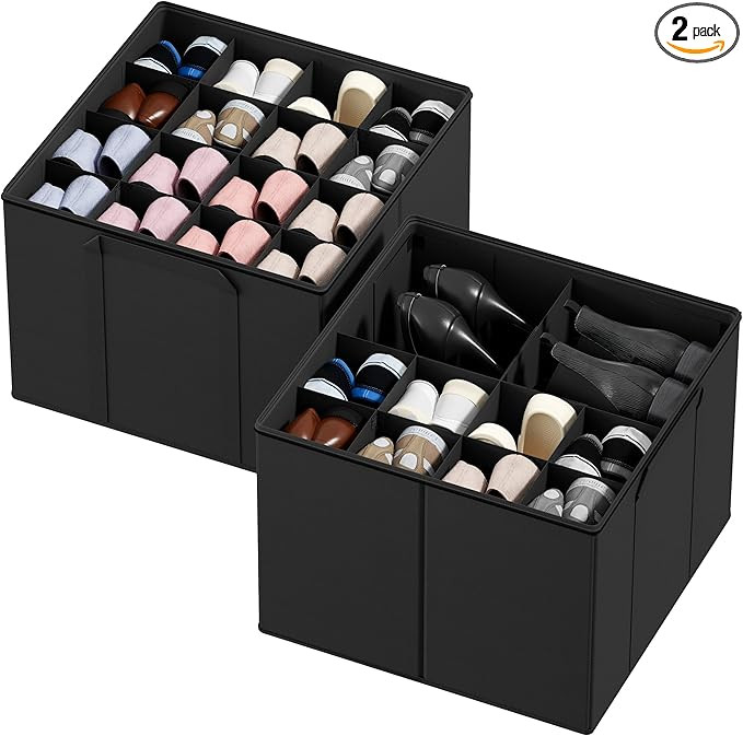 SpaceAid Shoe Organizer for Closet, 2 Pack Foldable Shoe Storage Containers Baskets Boxes Bins w/... | Amazon (US)