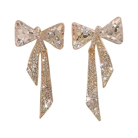 mnjin gold bow rhinestone earrings thin dangle elegant rhinestone earrings wedding women accessories jewelry earrings for women gold | Walmart (US)