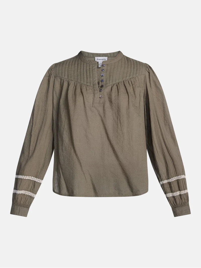 Scenario Women's and Women's Plus Quilted Detail Long Sleeve Top, Sizes XS-4X | Walmart (US)