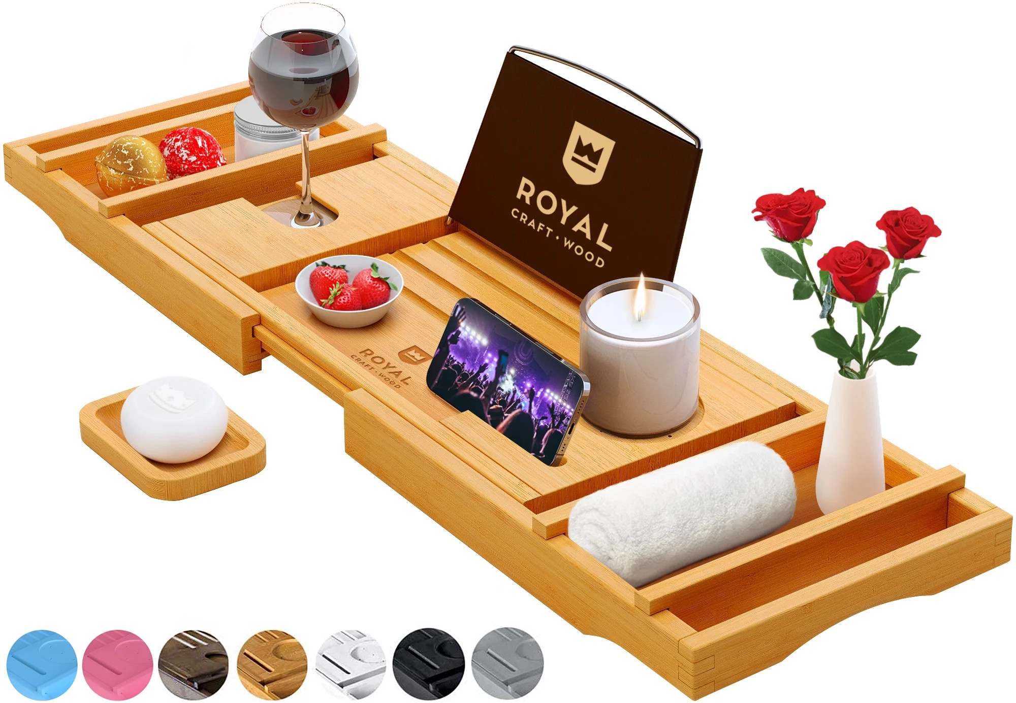 Royal Craft Wood Natural Bamboo Luxury Bathtub Caddy Tray Organizer for Bath Products - Water Res... | Walmart (US)