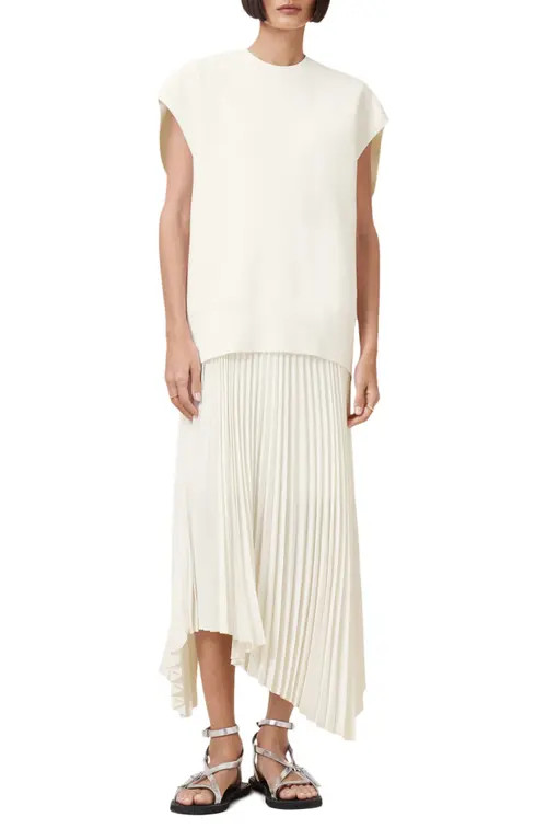 AllSaints Leia Harley 2-in-1 Longline Sweater Vest & Asymmetric Slipdress Set in Chalk White at Nordstrom, Size Medium | Nordstrom