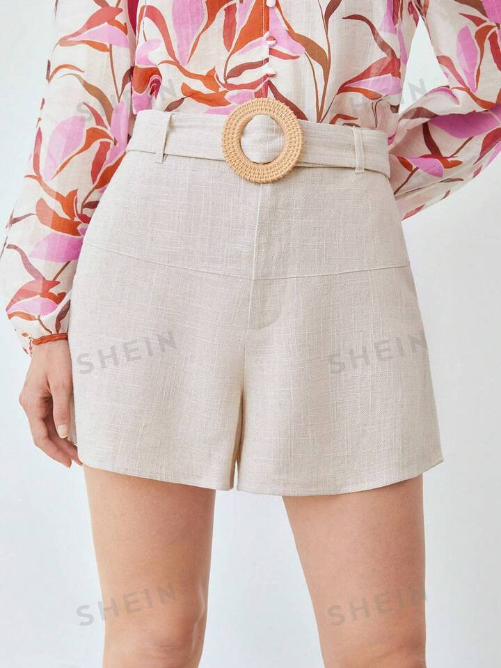 MOTF PREMIUM BELTED LINEN VISCOSE SHORTS | SHEIN