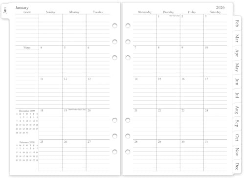 2026 Monthly Planner Refill, A5 Medium Planner Inserts for 6 Holes, 5.5"x8.5", Jan. 2026 - Dec. 2... | Amazon (US)