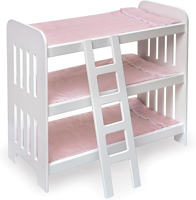 Badger Basket Triple Doll Bunk Bed with Ladder and Bedding for 20-Inch Dolls – Pink Gingham Des... | Amazon (US)