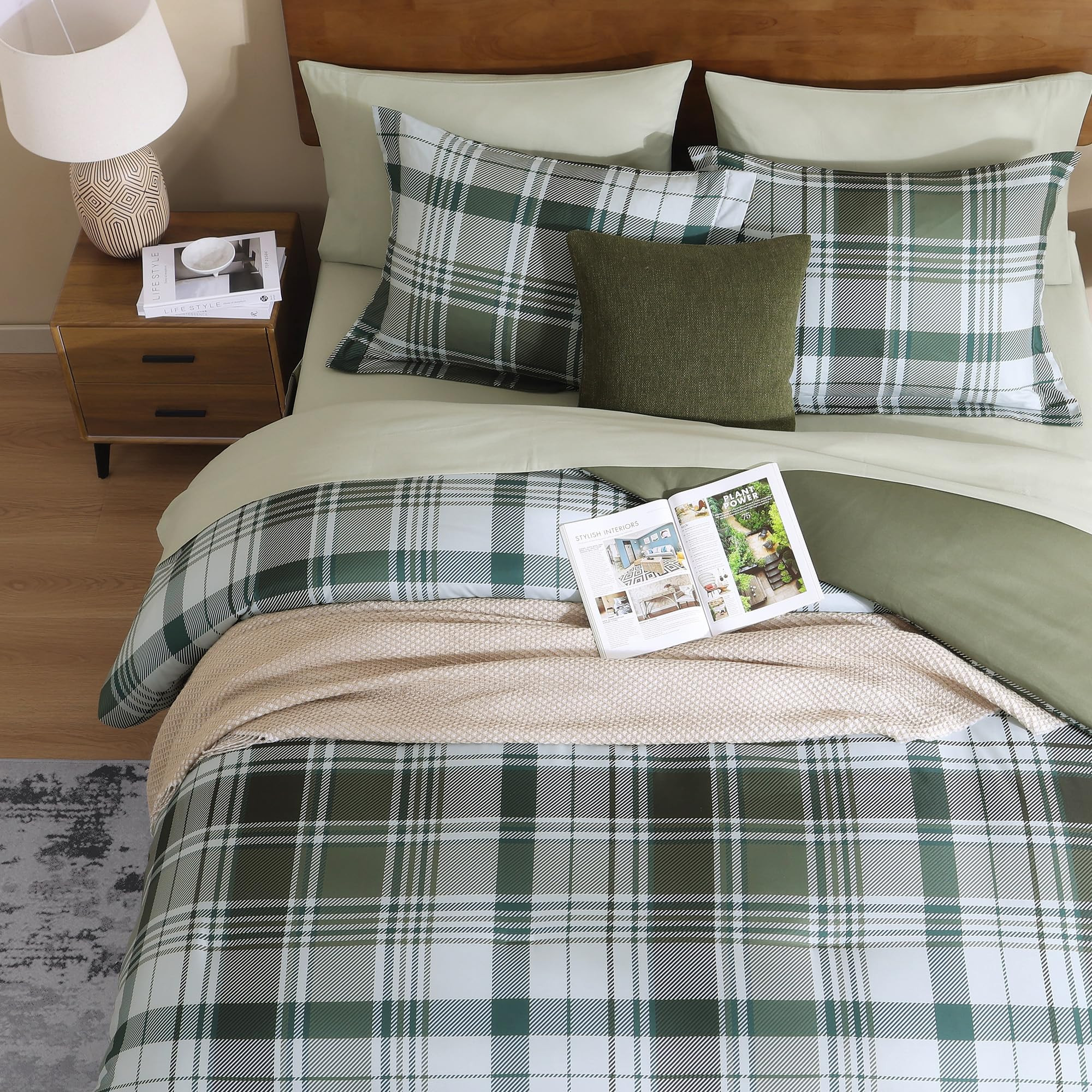 MaiRêve Plaid Queen Comforter Sets Olive Green, Classic Farmhouse Bedding Set Bed in a Bag 7 Pie... | Amazon (US)